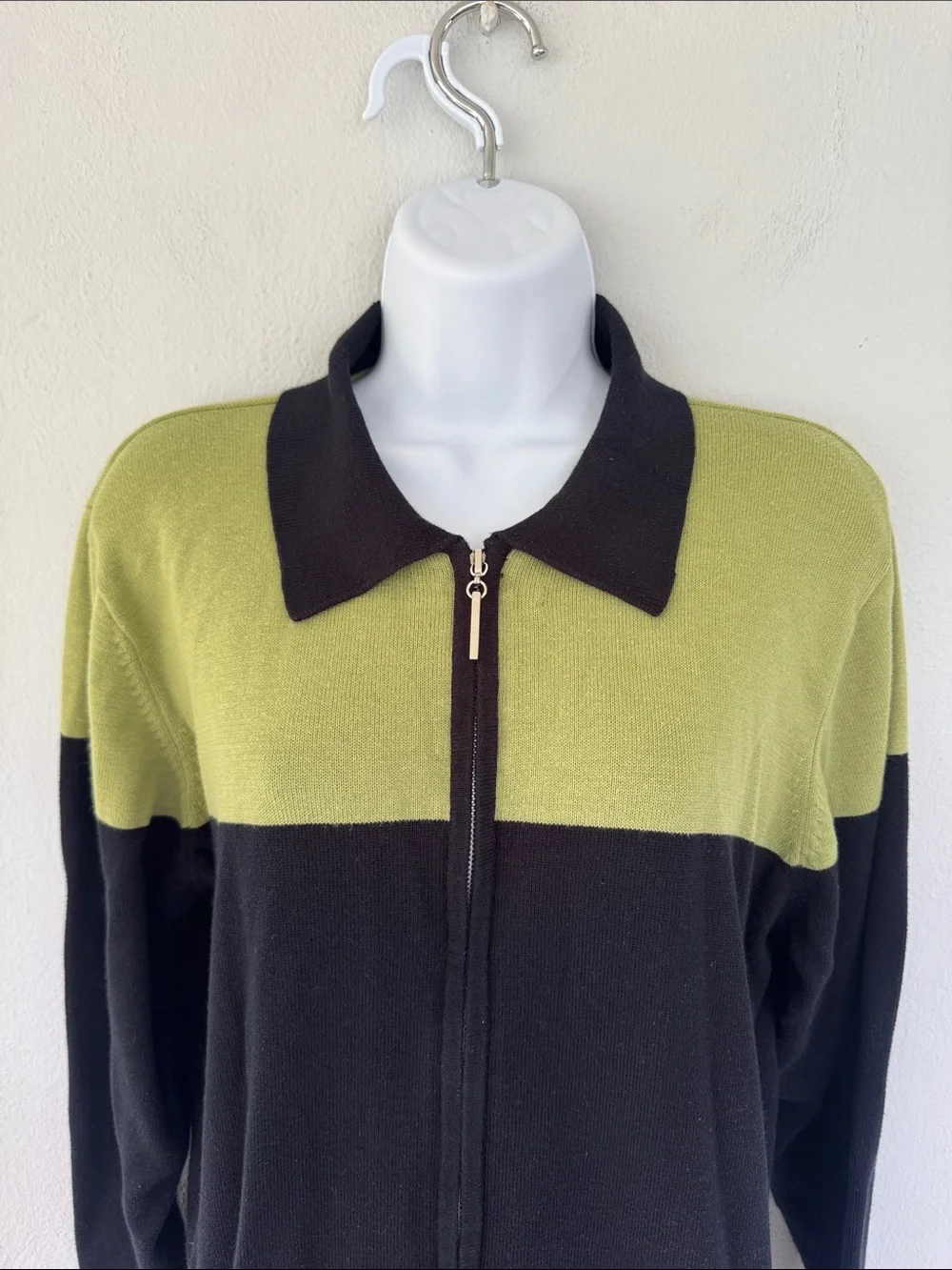 Dressbarn green full zip collared cotton blend cardigan sweater size medium